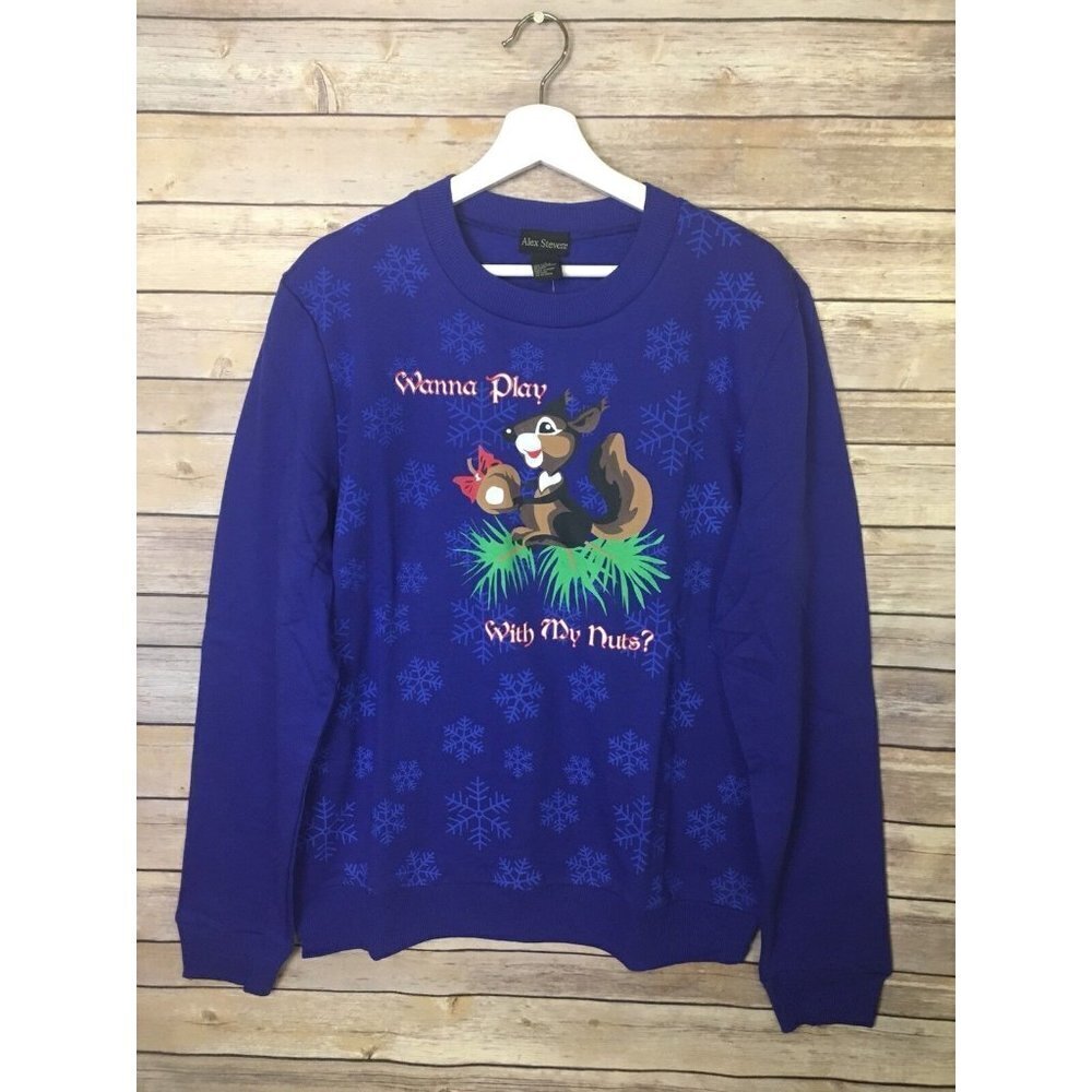 Alex Stevens NWT Ugly Sweater Party Christmas Sweatshirt Squirrel Funny Nuts L